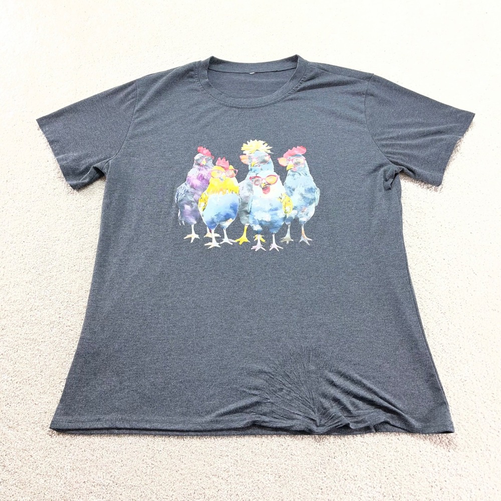 Unbranded Shirt Chicken Women XL Gray Sunglasses Farm Animal Graphic Tee